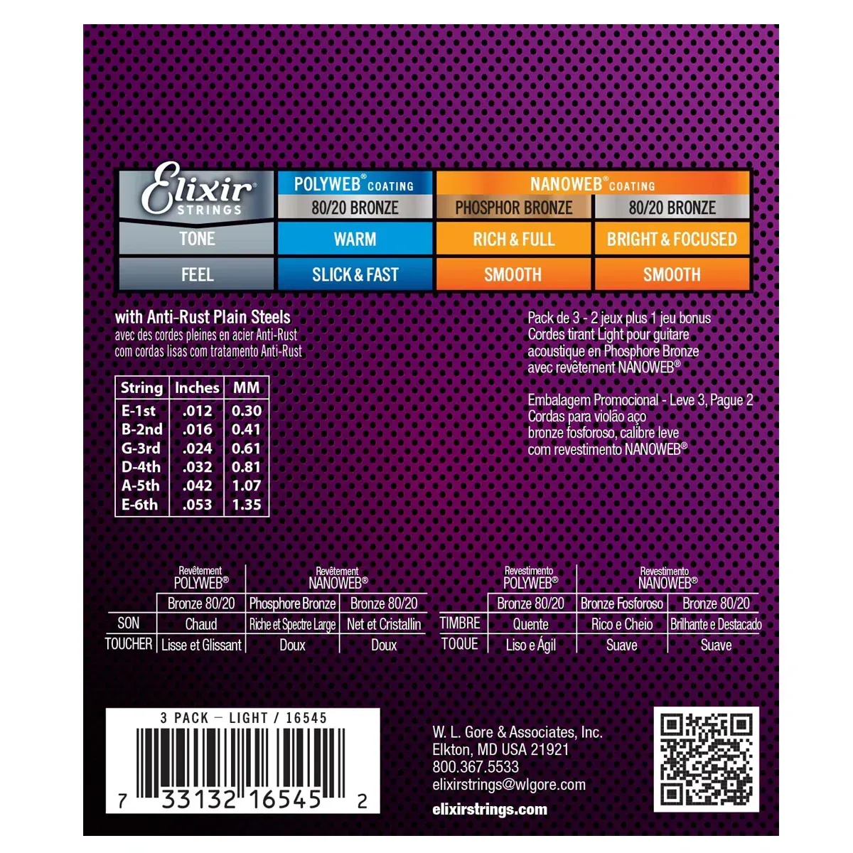 Elixir 16545 Acoustic Bronze Nanoweb 0.12-0.53 3-Pack — view 2