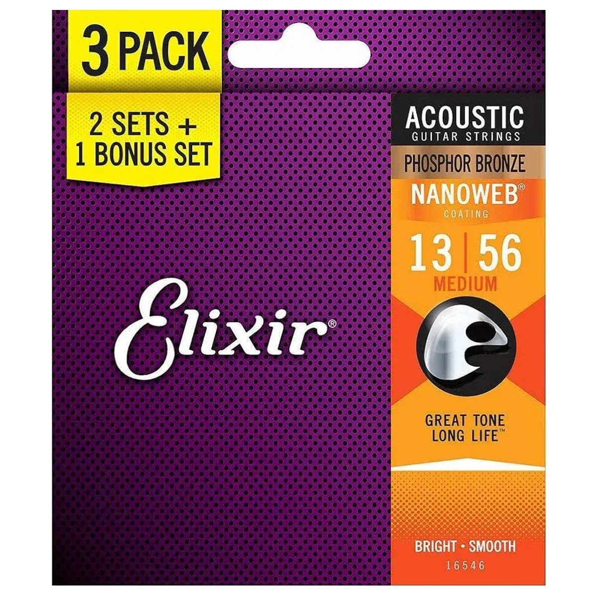 Elixir 16546 Acoustic Phosphor Bronze Nanoweb 0.13-0.56 3-Pack