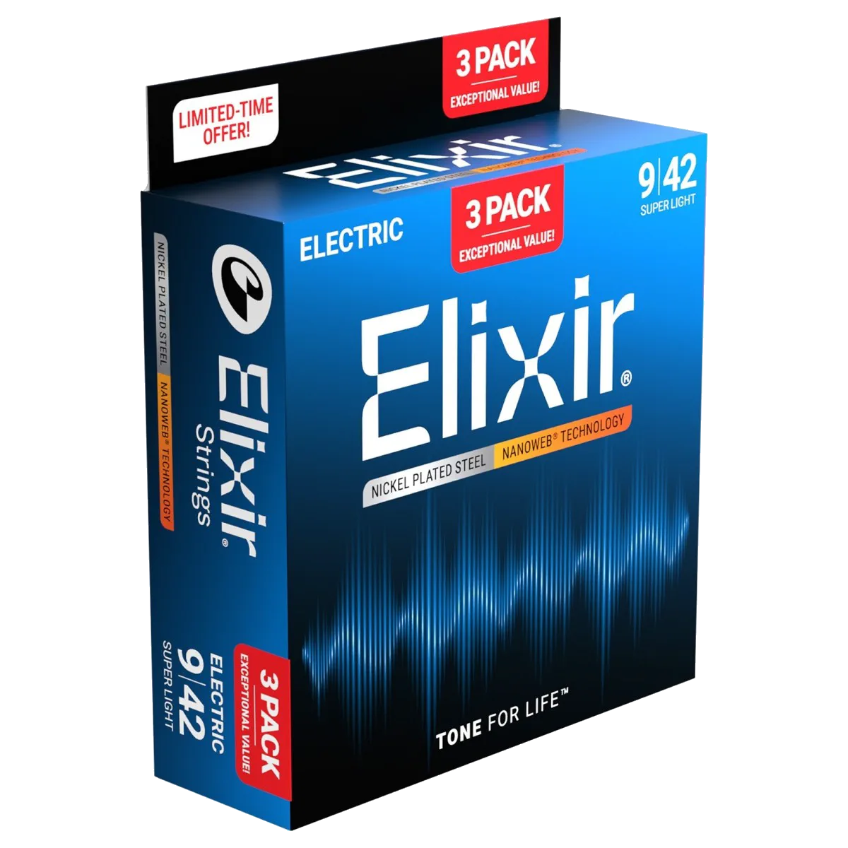 Elixir 16566 Electric Guitar Strings Nanoweb 9-42 – 3 Pack — view 2