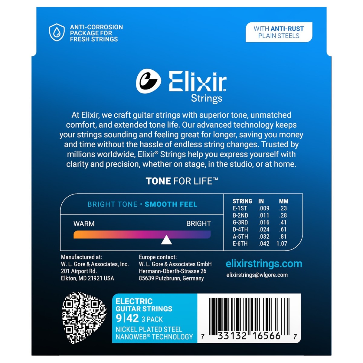 Elixir 16566 Electric Guitar Strings Nanoweb 9-42 – 3 Pack — view 3