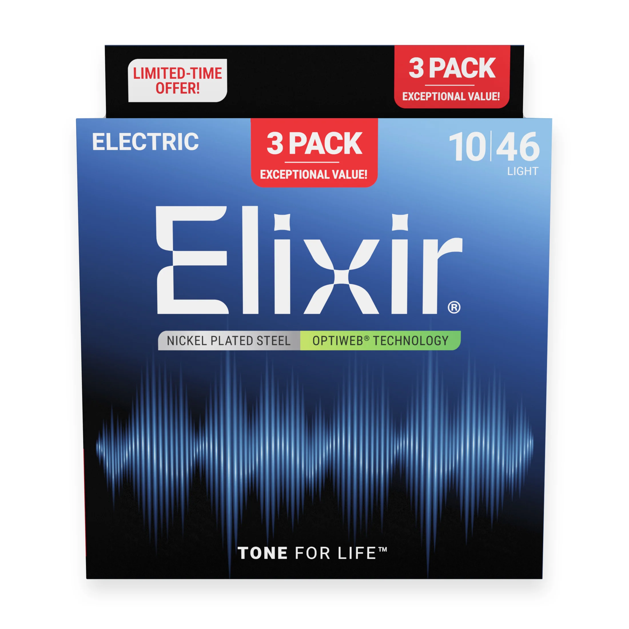 Elixir Strings 19052 Electric Guitar Strings 010-046 Light (3-pack)