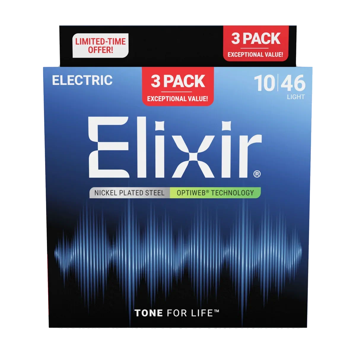 Elixir Strings 19052 Electric Guitar Strings 010-046 Light (3-pack)