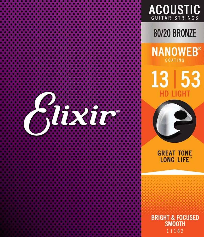 Elixir Nanoweb 80/20 Bronze HD Light Acoustic Guitar Strings – (13-53)