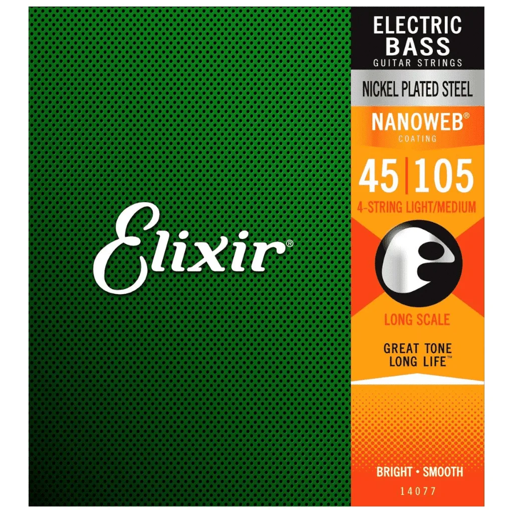 Elixir Nanoweb 4-String Medium/Long Scale Electric Bass Strings – (45-105) — view 1