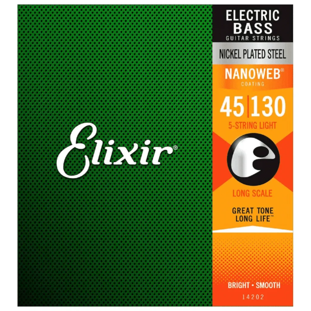Elixir Nanoweb Light Long-Scale 5-String Bass Strings – (45-130)