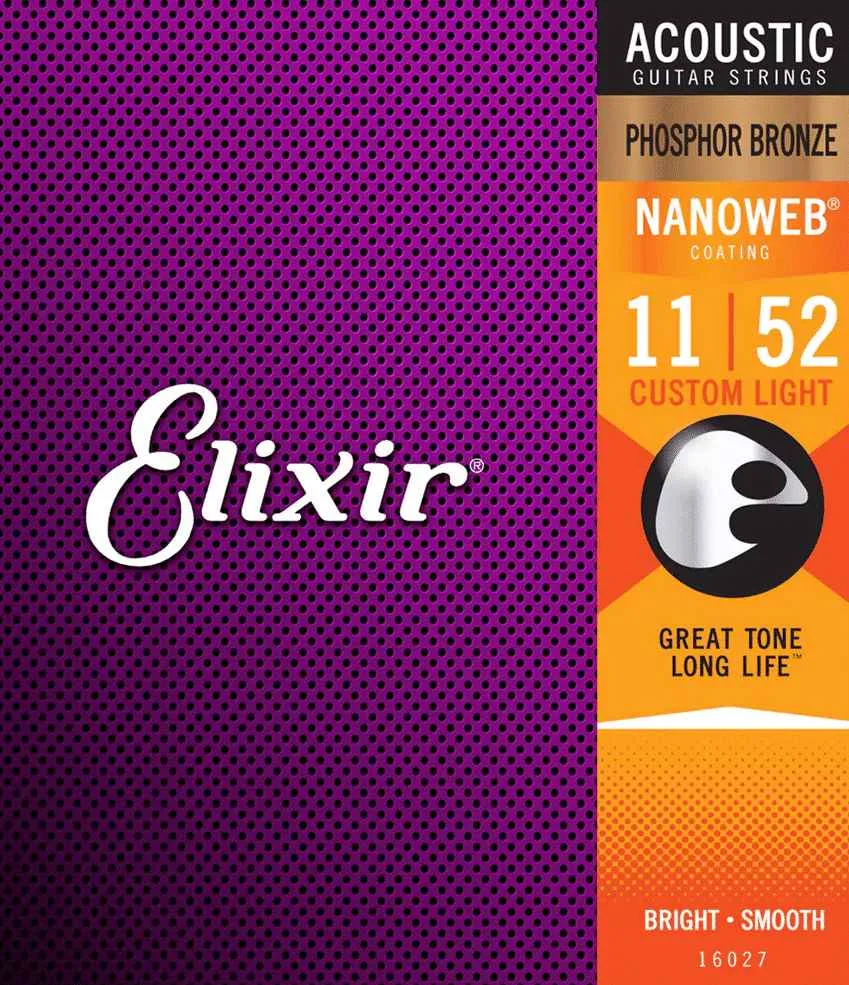 Elixir Nanoweb Custom-Light Phosphor Bronze Acoustic Guitar Strings – (11-52)