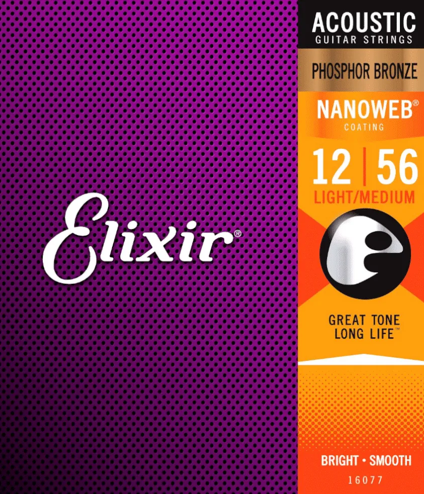 Elixir Nanoweb Medium-Light 12-56 Phosphor Bronze Acoustic Guitar Strings