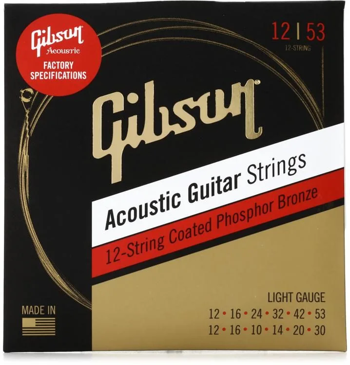 Gibson Coated Phosphor Bronze Acoustic Guitar Strings - .012- .053 Light 12-string