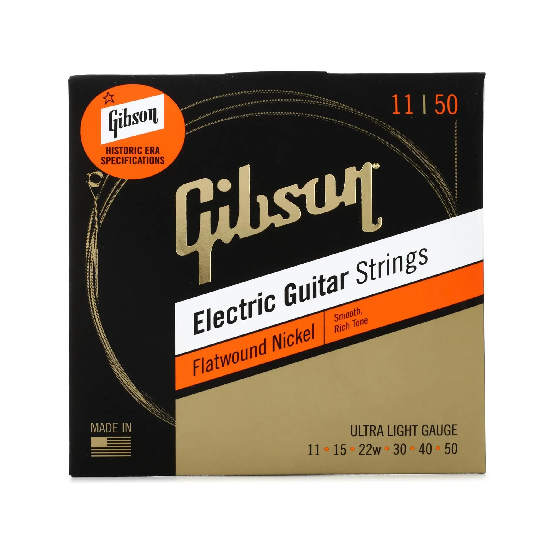 Gibson Flatwound Electric Guitar Strings - .011-.050 Ultra-Light Gauge