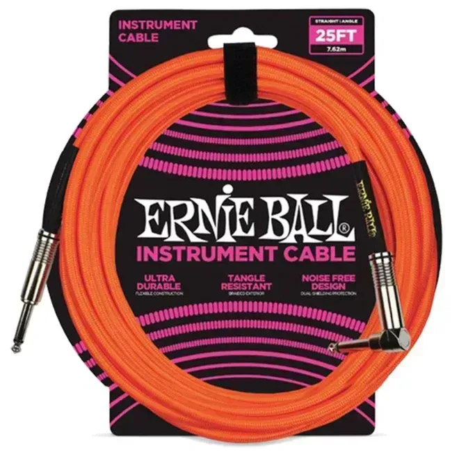 Ernie Ball Guitar Instrument Cable 25ft Braided Straight/Angle Neon Orange — view 1
