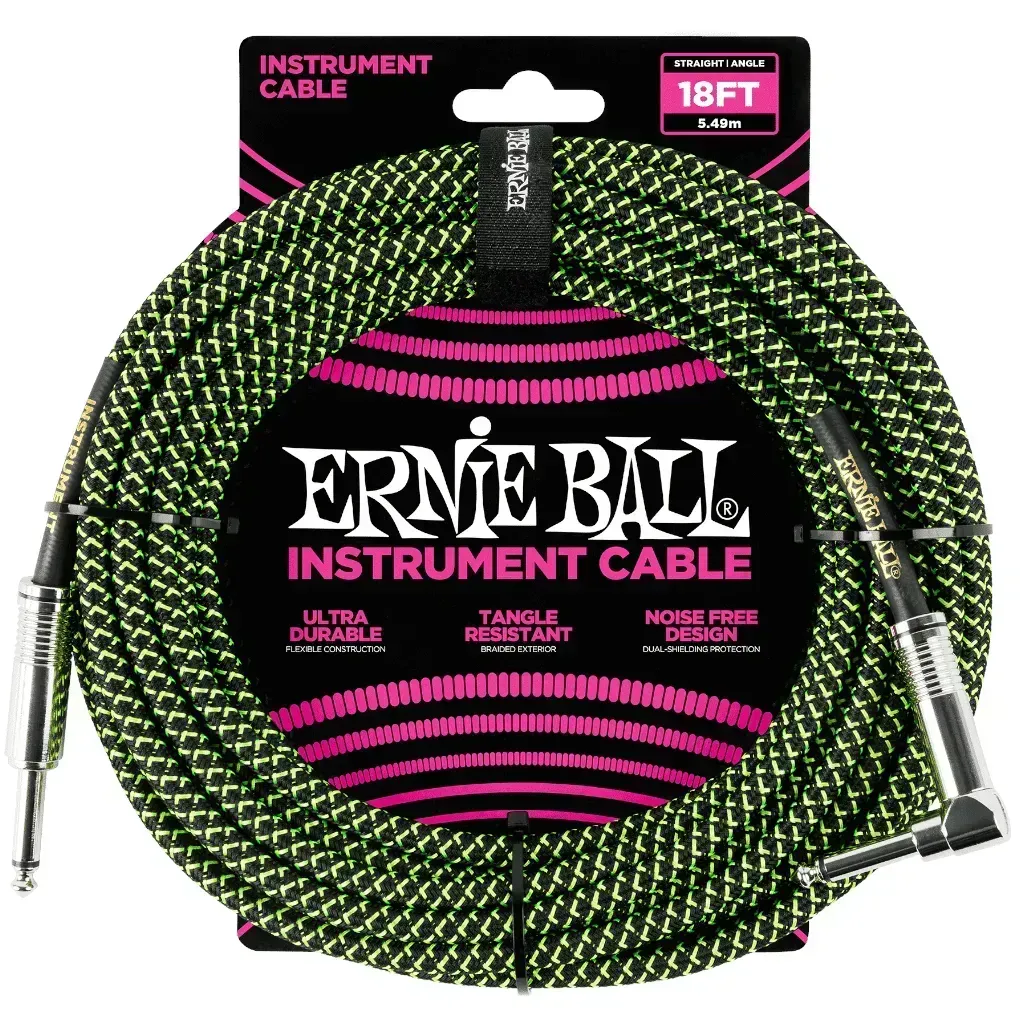 Ernie Ball 5.5m Braided Instrument Cable – Black/Green — view 1