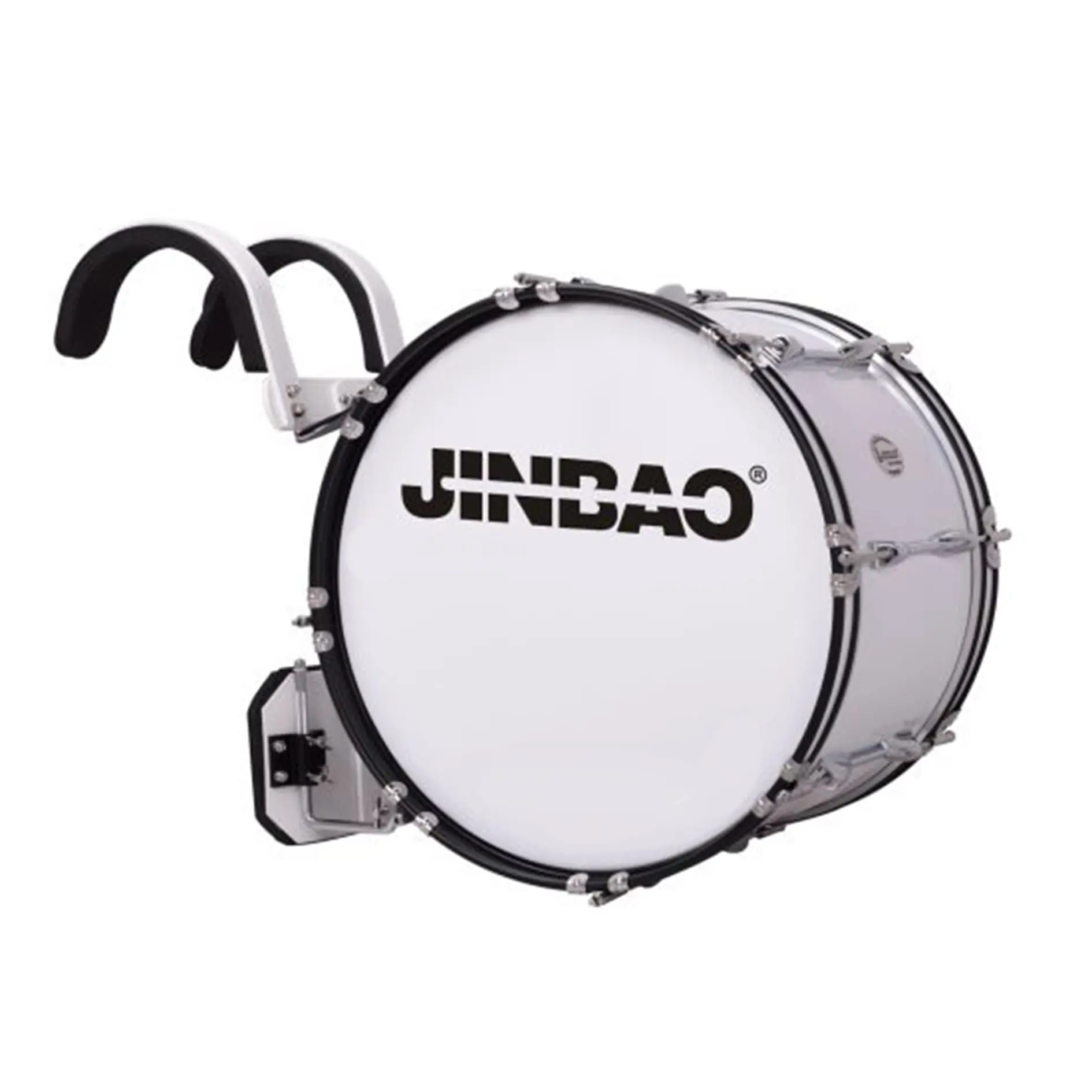 Jinbao Economical 26×12 Marching Bass Drum with Carrier – White