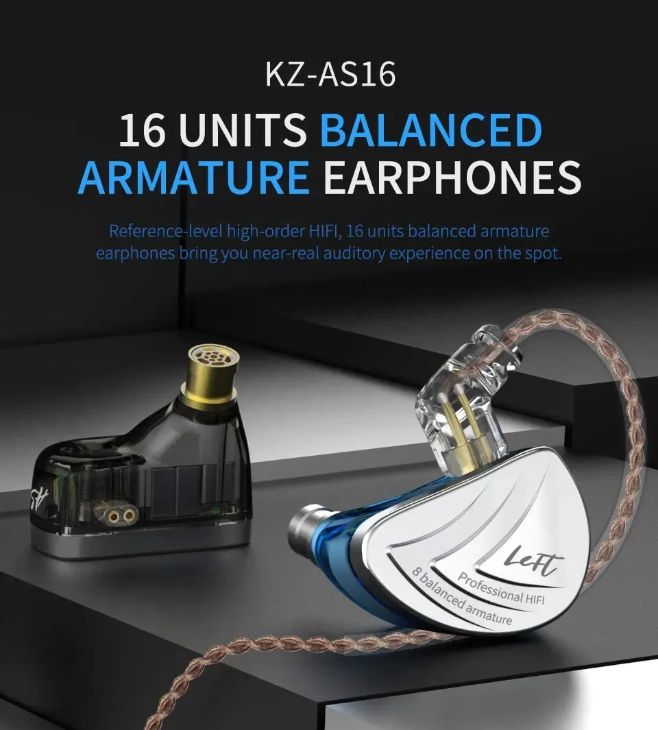KZ AS16 - Balanced Armature In-Ear Monitor Earphones – Blue — view 4