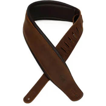 Levy’s 3 Inch Leather Guitar Strap with Foam Padding – Brown