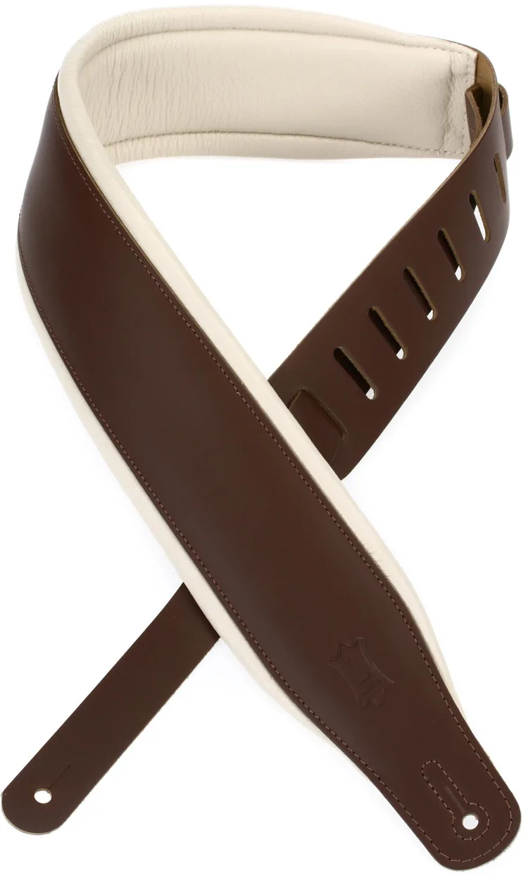Levy’s Top Grain Leather Guitar Strap – Brown and Cream — view 2