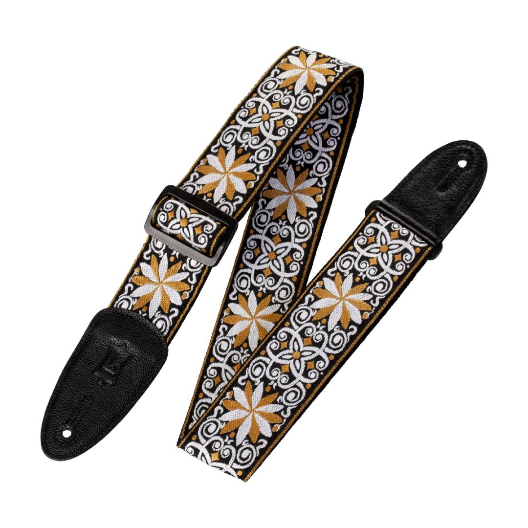 Levy’s M8HT 2-inch Jacquard Weave ’60s Hootenanny Guitar Strap – Yellow and White Floral