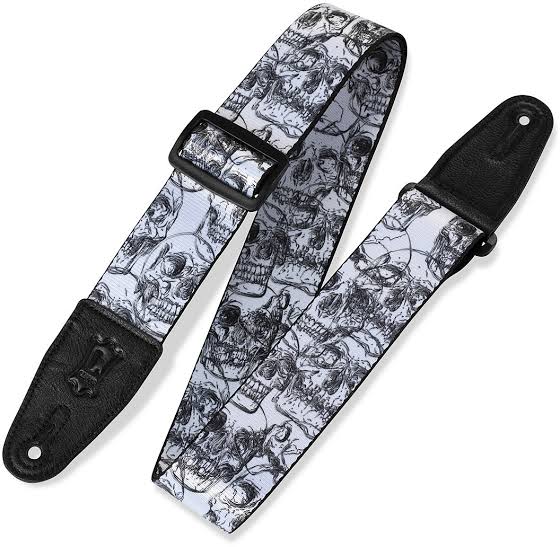 Levy’s MPD2 Polyester Guitar Strap – White and Black Skulls — view 1