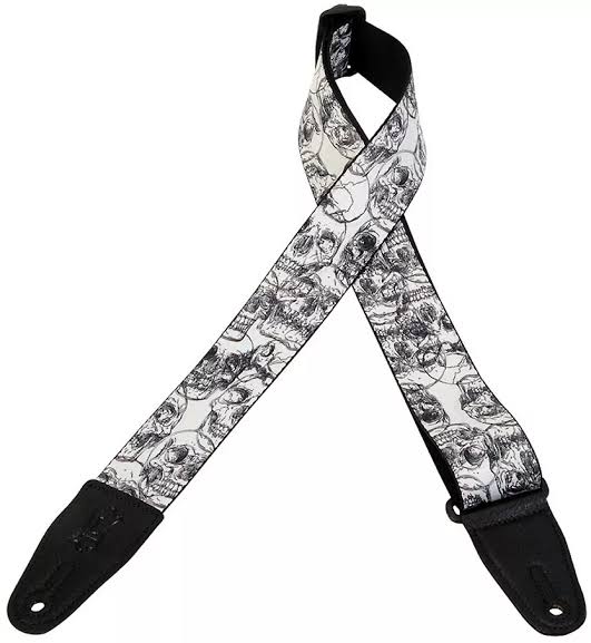 Levy’s MPD2 Polyester Guitar Strap – White and Black Skulls — view 2