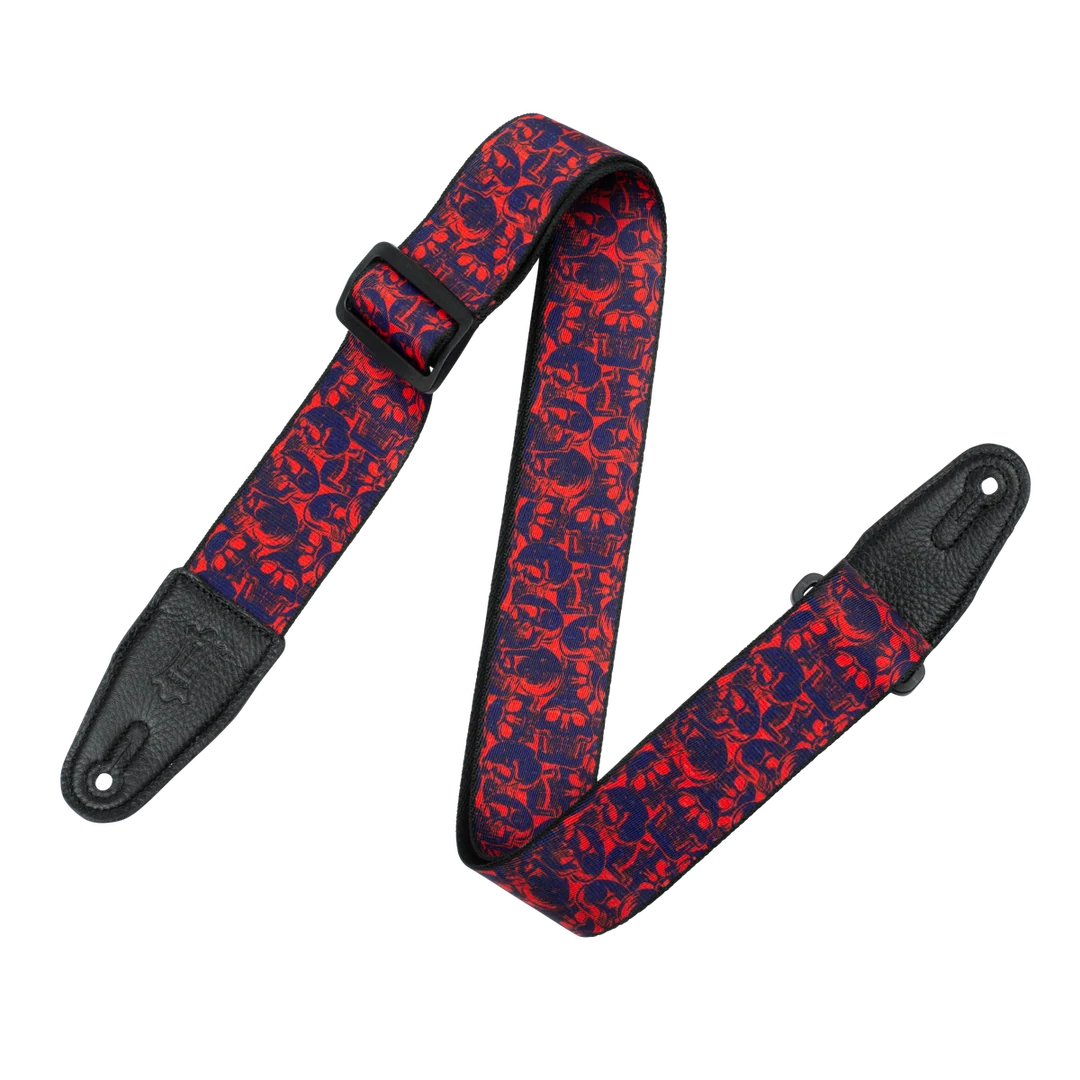 Levy’s&nbsp;MPD2 Polyester Guitar Strap – Purple & Red Skulls — view 1