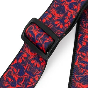 Levy’s&nbsp;MPD2 Polyester Guitar Strap – Purple & Red Skulls — view 3