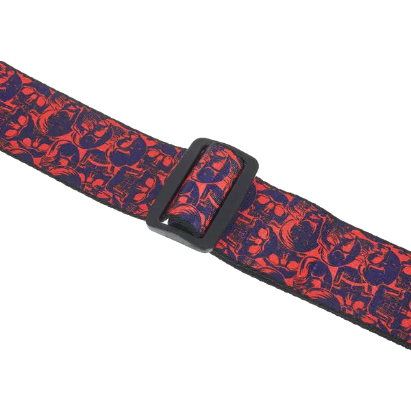 Levy’s&nbsp;MPD2 Polyester Guitar Strap – Purple & Red Skulls — view 4