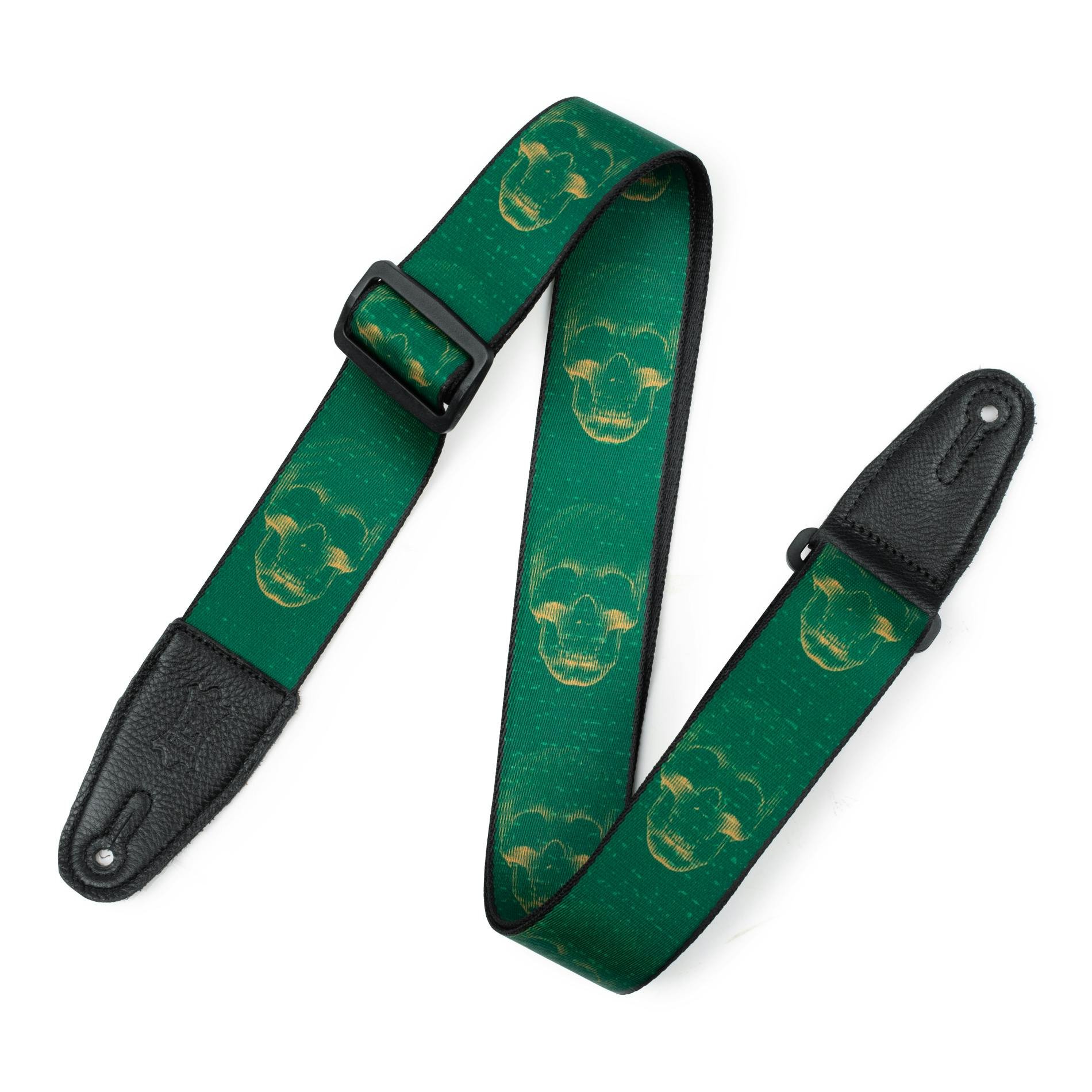 Levy’s MPD2 Polyester Guitar Strap – Green and Mustard Skulls