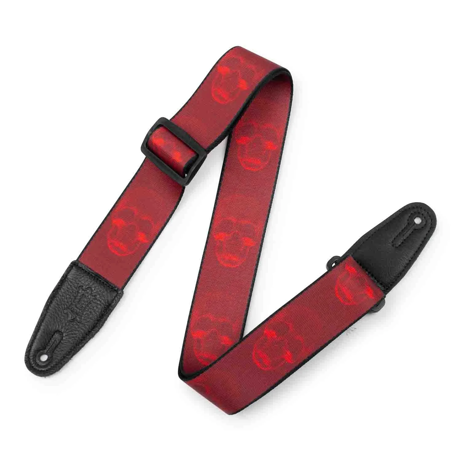 Levy’s MPD2 Polyester Guitar Strap – Dark Red and Red Skulls
