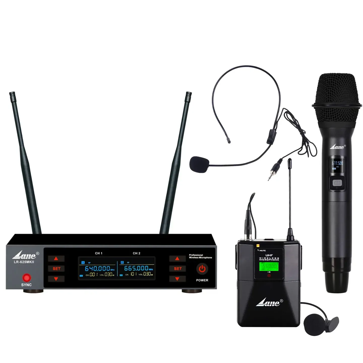 Lane LR-625 MKII Dual UHF Wireless Microphone Set (Handheld and Lapel/Headset)