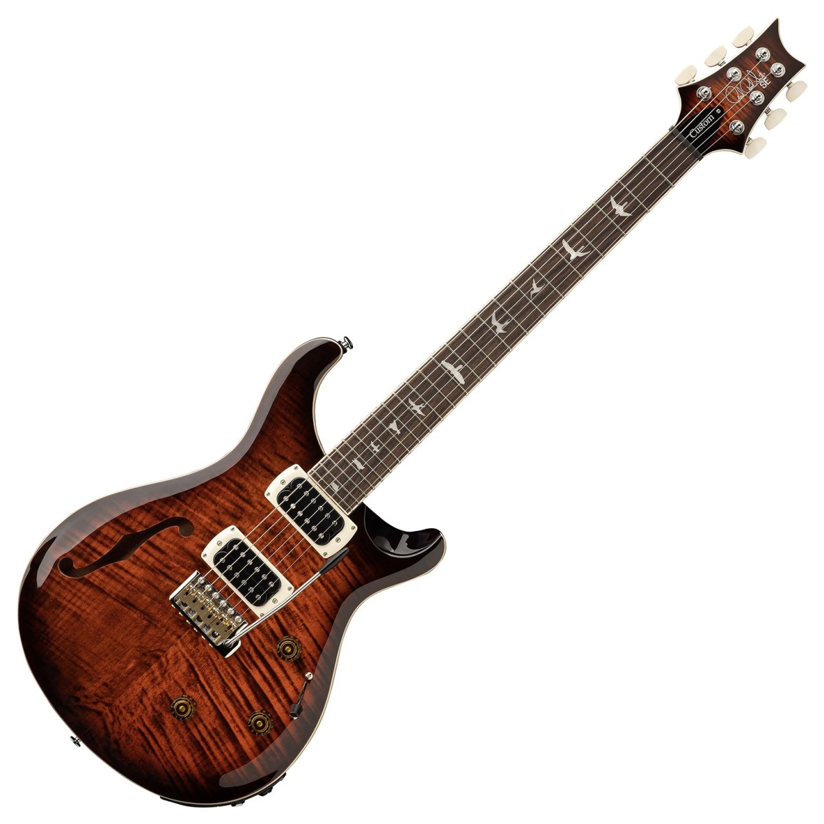 PRS SE Custom 24 Semi-Hollow Piezo Electric Guitar – Orange Tiger Smokeburst — view 2