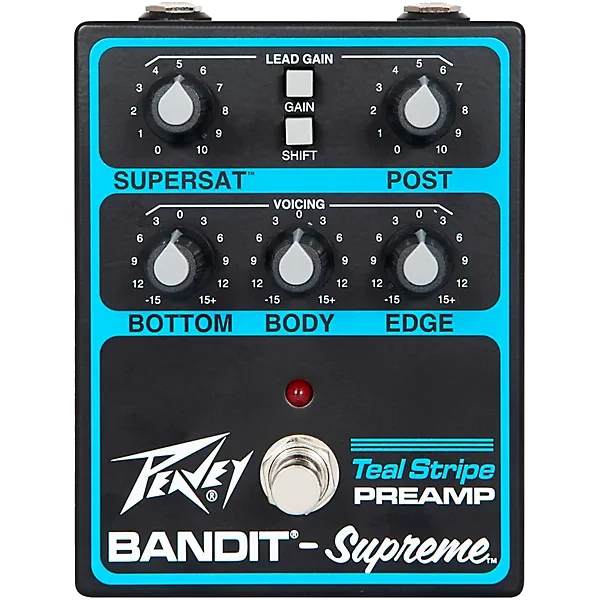 Peavey Bandit Supreme Teal Stripe Preamp Pedal Black and Teal — view 1
