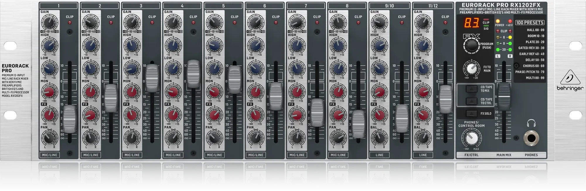 Behringer RX1202FX V2 Premium 12-Input Mic/Line Rack Mixer with Multi-FX Processor — view 2