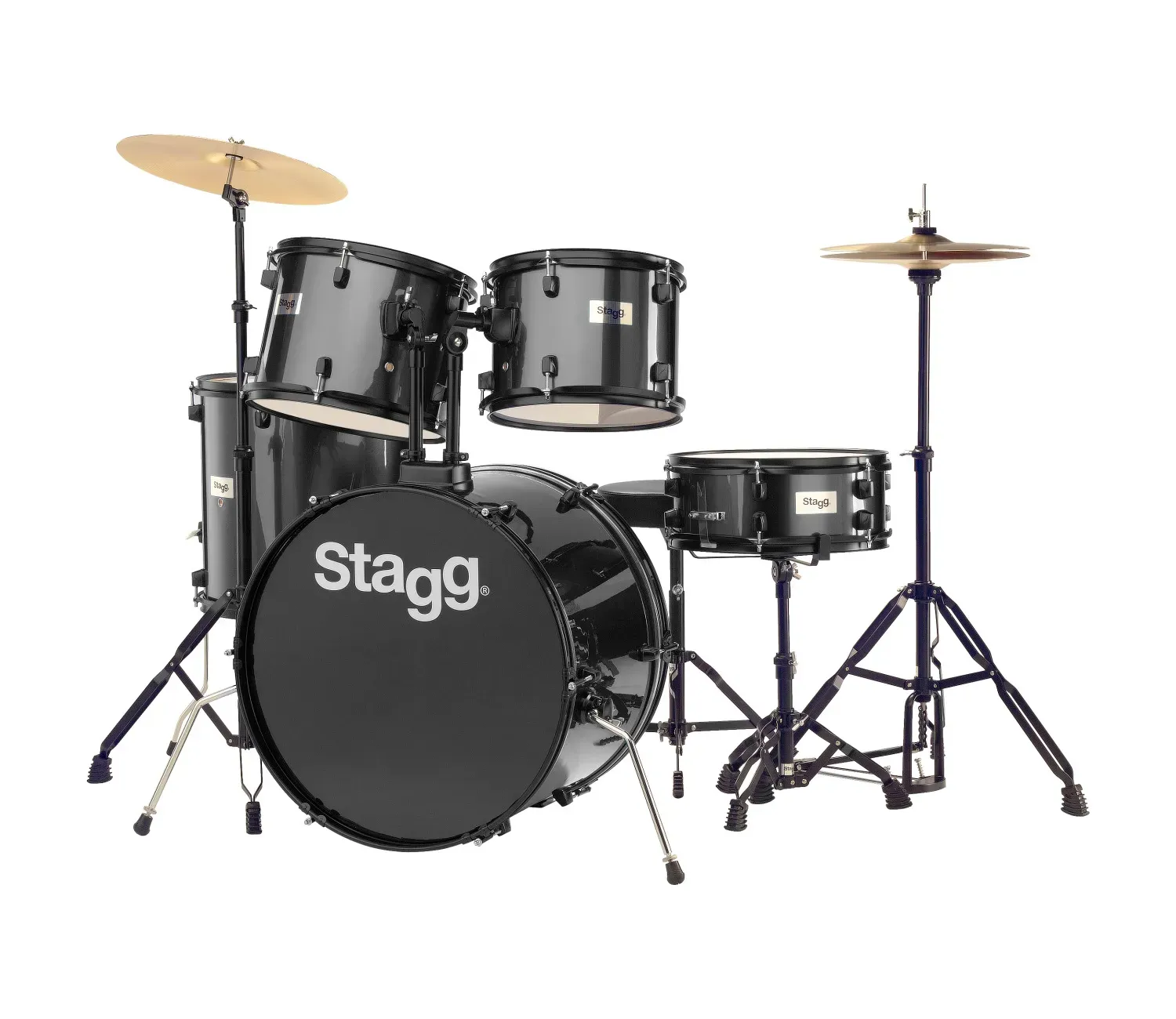 Stagg 5-piece Standard Drum Set w/Cymbals (Black)