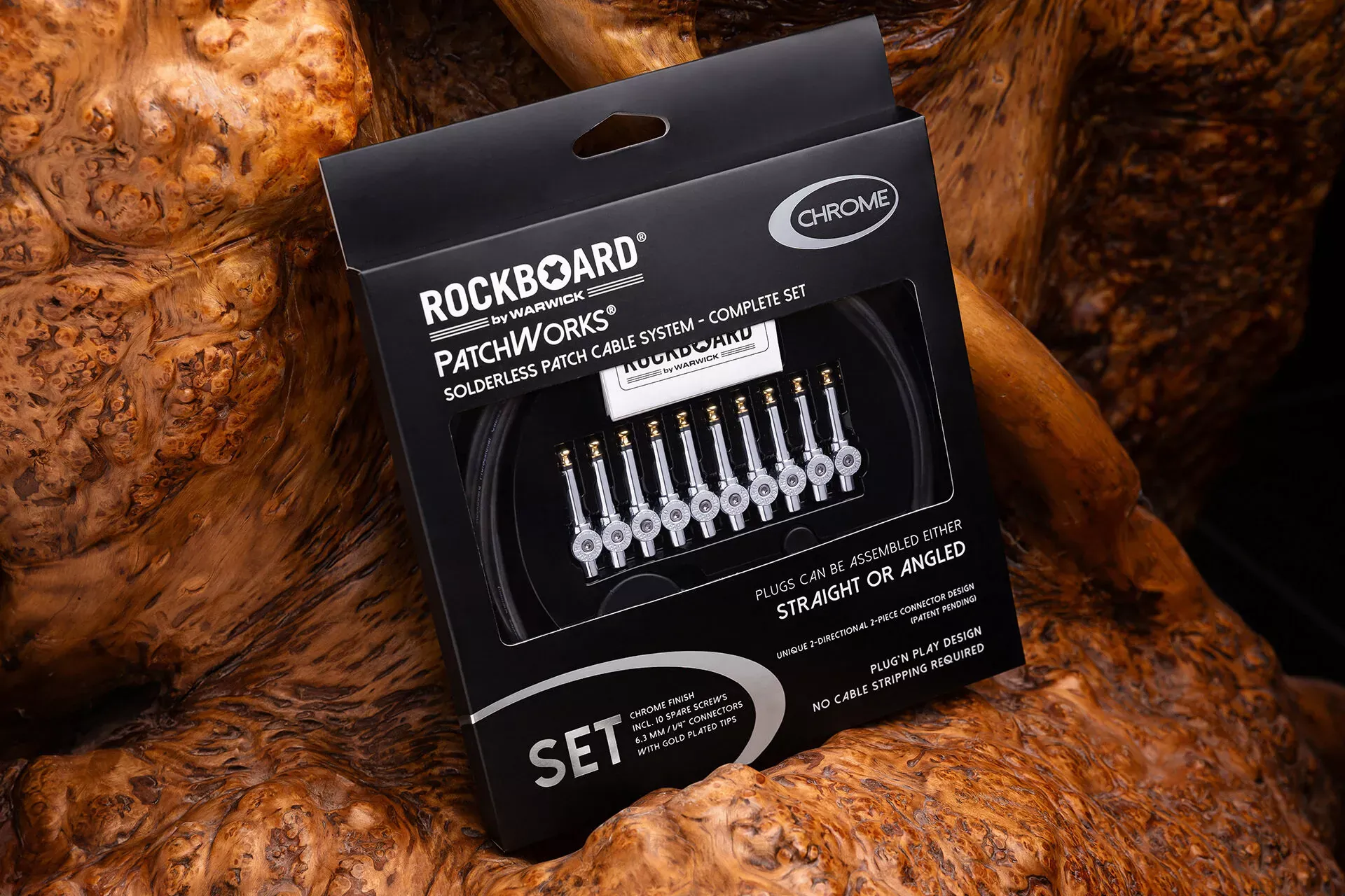 Warwick RockBoard PatchWorks Solderless Patch Cable Set - 300 cm Cable Plus 10 Plugs - Chrome — view 7