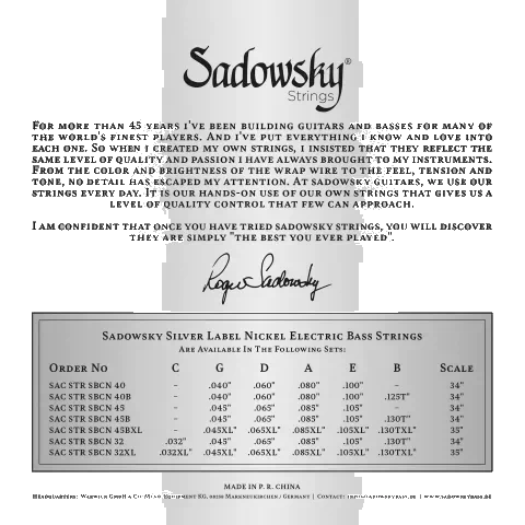 Sadowsky Silver Label Bass String Set – 5-String – Nickel – Taperwound – Long Scale (34 inch) .045-.130 — view 2