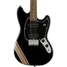 Fender Squier FSR Bullet Mustang HH Electric Guitar - Black w/ Gold Competition Stripes — view 1
