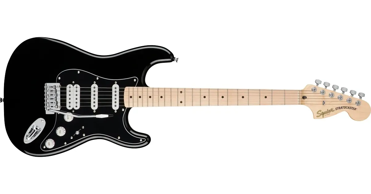 Fender Squier FSR Affinity Series Stratocaster HSS, Maple Fingerboard, Black Pickguard - Black — view 2