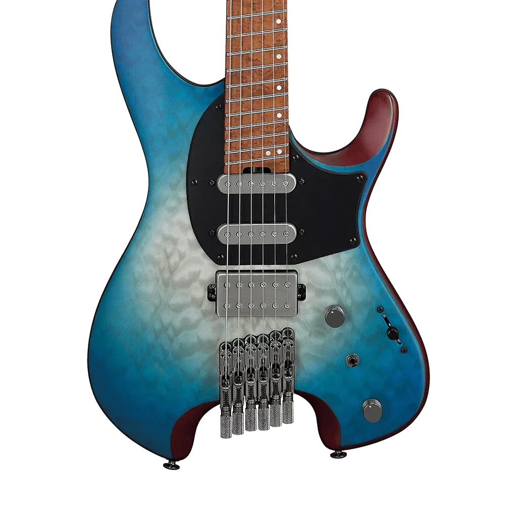 Ibanez QX54QM Headless Electric Guitar – Blue Sphere Burst Flat — view 1