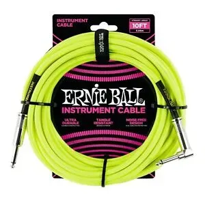 Ernie Ball Braided Straight to Right Angle Instrument Cable - 10 foot Neon Yellow — view 1