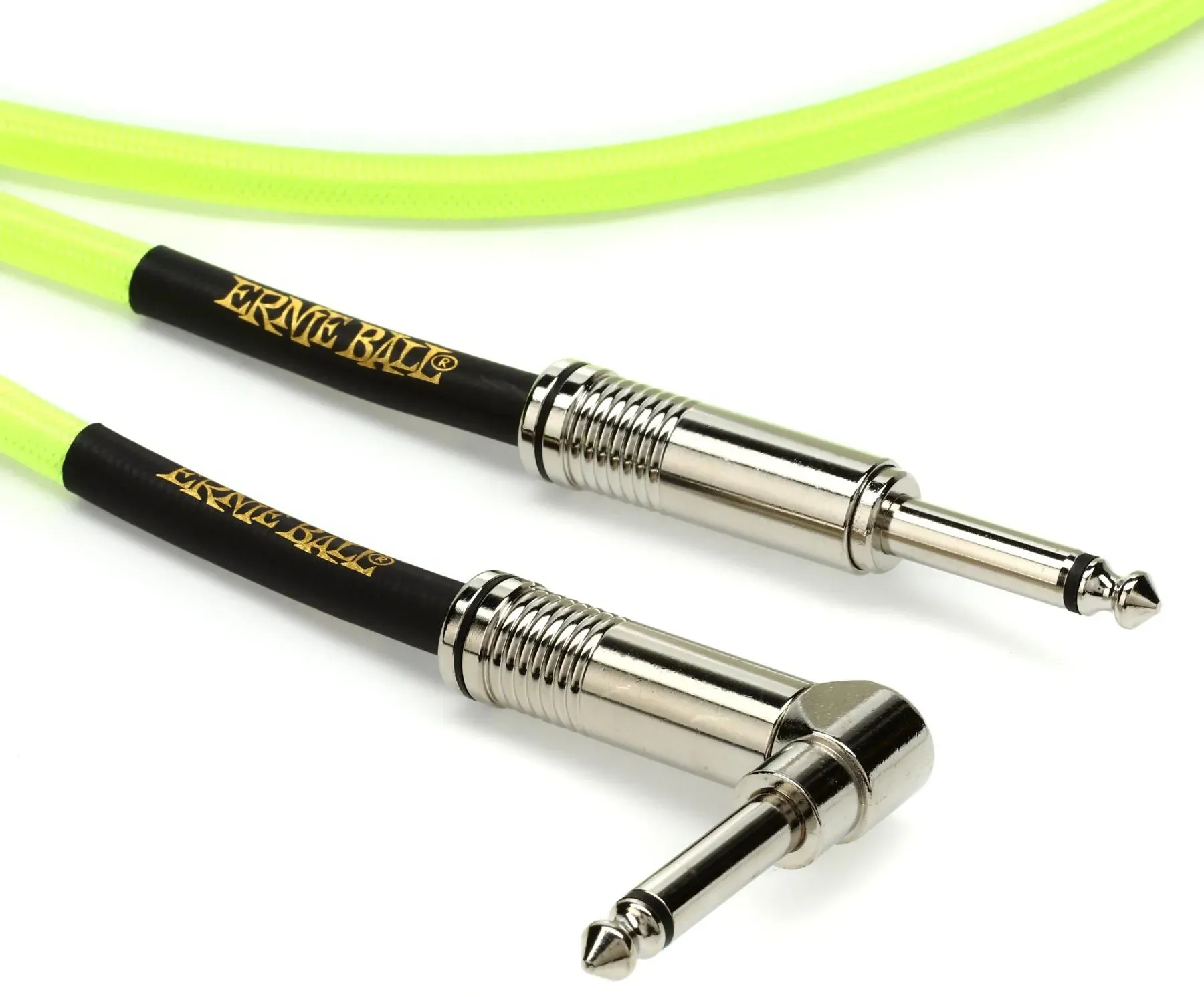 Ernie Ball Braided Straight to Right Angle Instrument Cable - 10 foot Neon Yellow — view 2