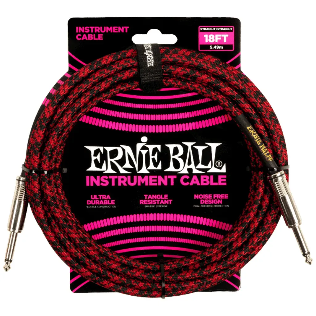 Ernie Ball Braided Straight/Straight Instrument Cable – Black/Red – 5.5m — view 1