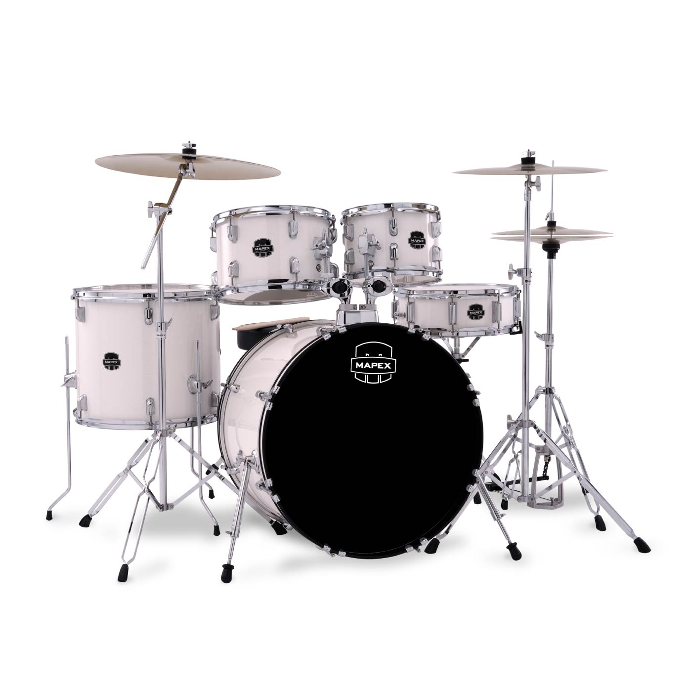 Mapex COMET Rock Drum Kit – White Thin Grain with 3 Cymbals and 5-Piece Hardware
