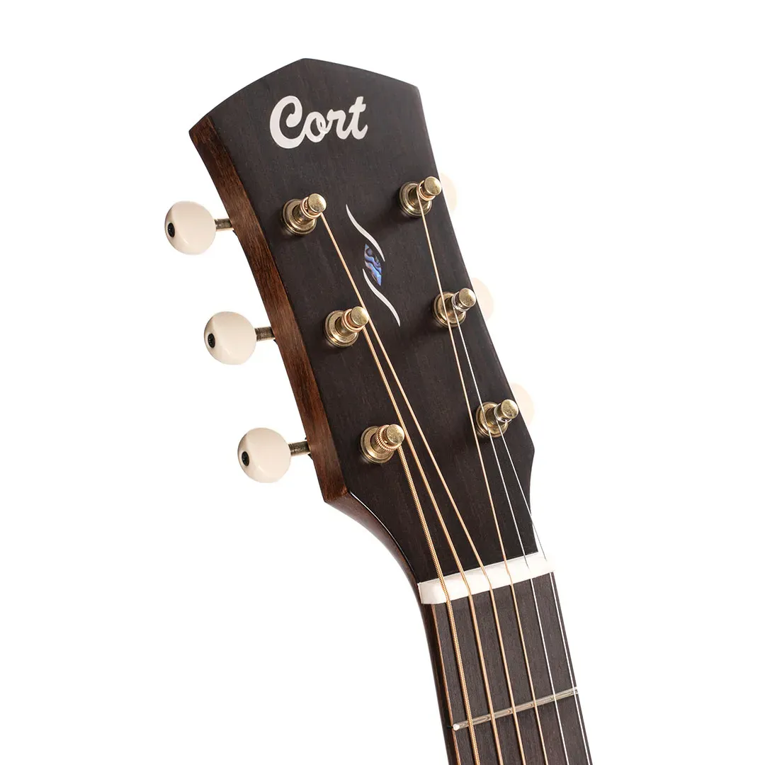 CORT Core-PE Mahogany Parlor Acoustic Electric Guitar – Open Pore Black Burst — view 8