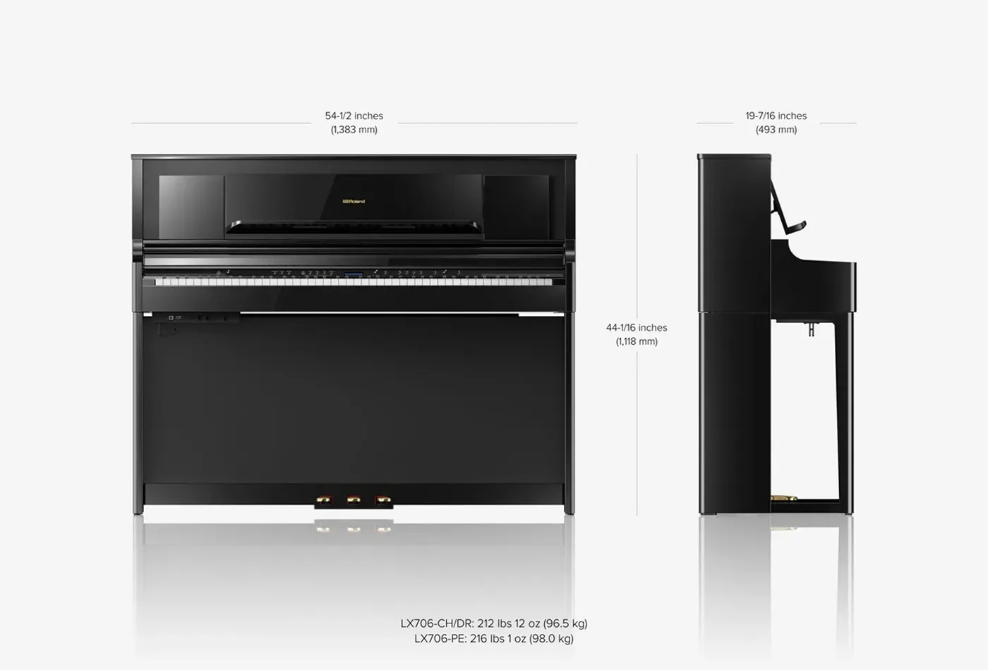 Roland LX706-PE Digital Piano with Stand (Polished Ebony) — view 3