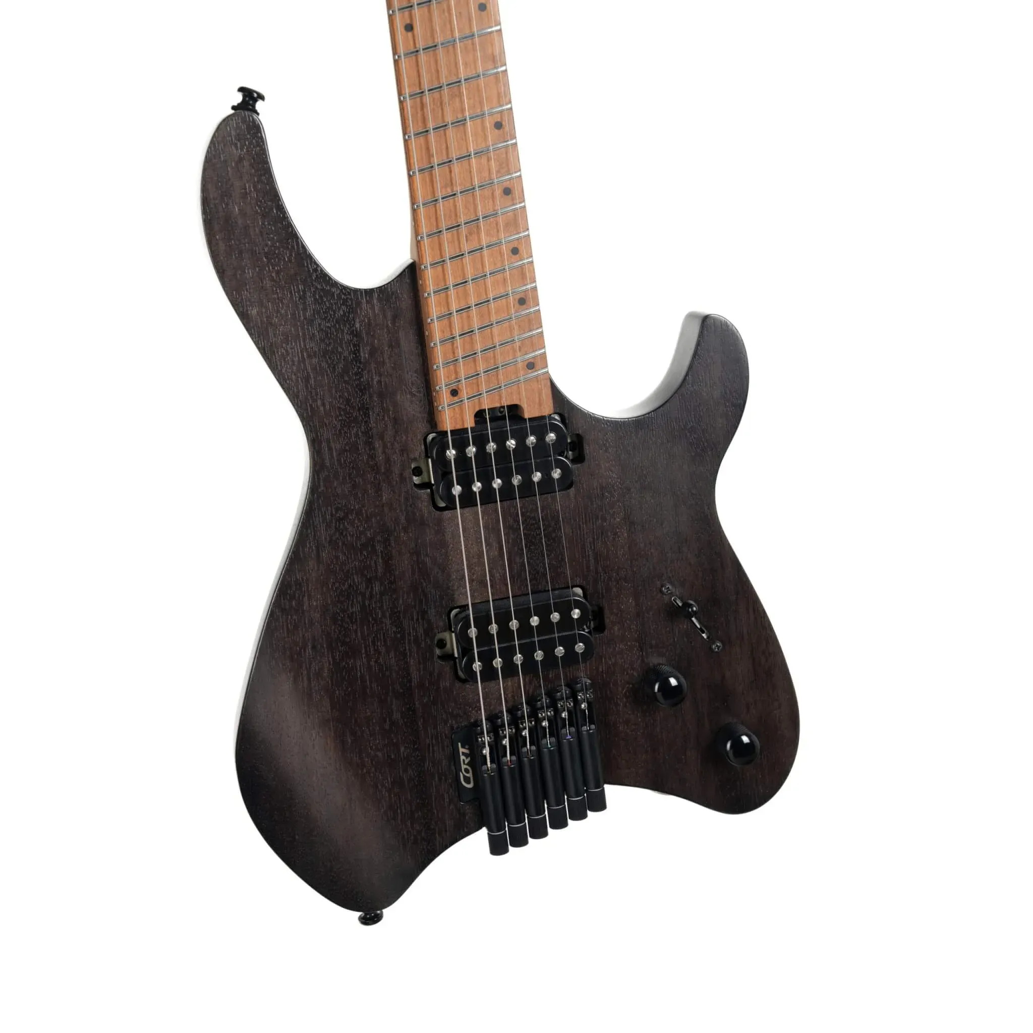 Cort Space G6MS Headless Electric Guitar – Semi Gloss Trans Black