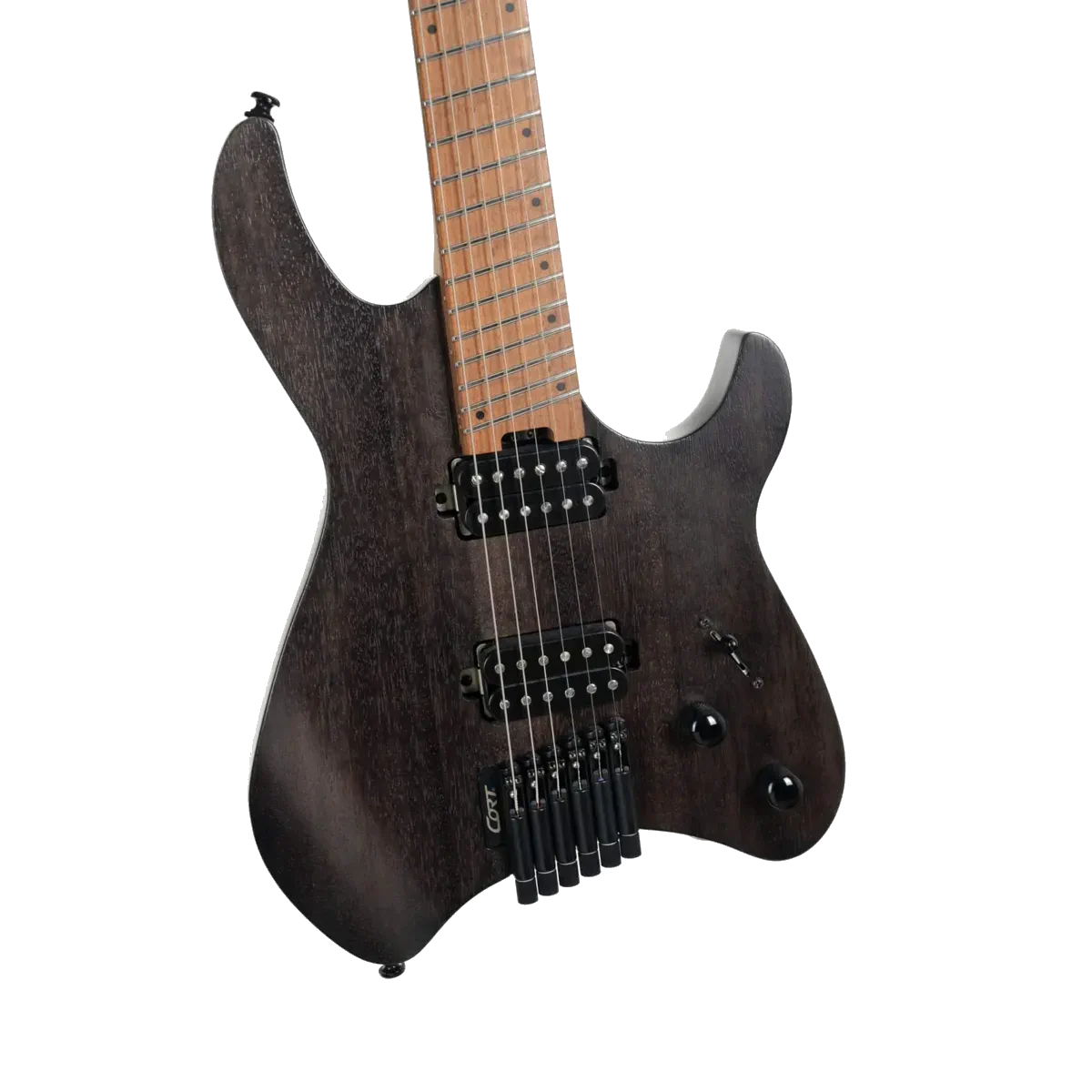 Cort Space G6MS Headless Electric Guitar – Semi Gloss Trans Black
