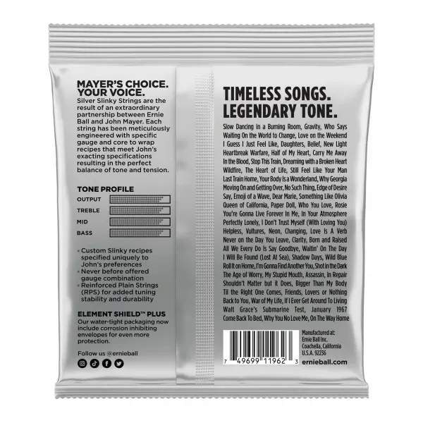 Ernie Ball John Mayer Silver Slinky Signature Electric Strings — view 2