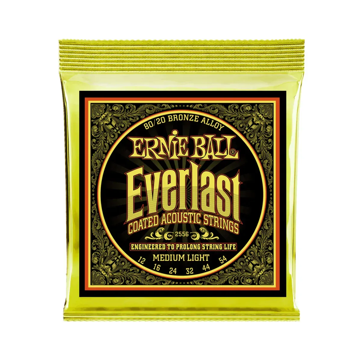Ernie Ball 2556 Everlast Coated 80/20 Bronze Acoustic Guitar Strings - .012-.054 Medium Light