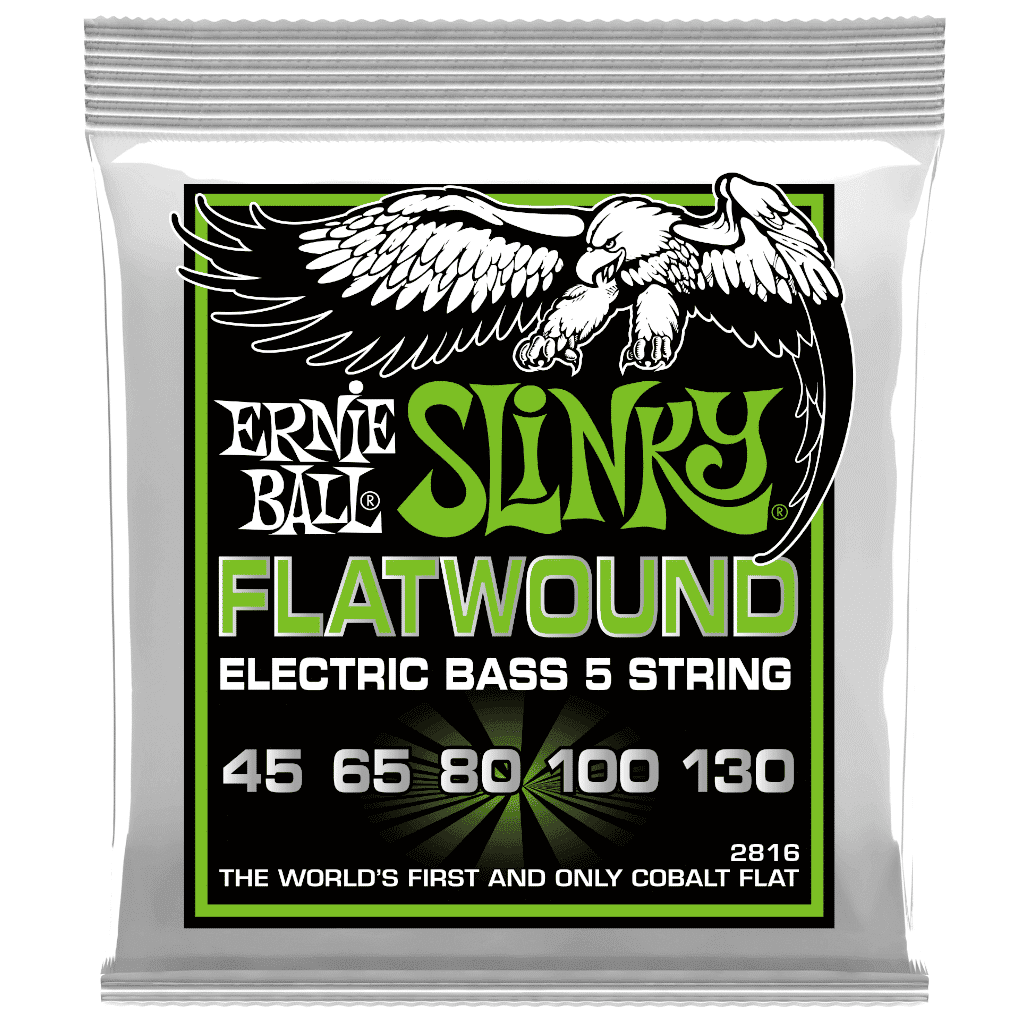 Ernie Ball 2816 Regular Slinky Flatwound Electric Bass Guitar Strings – .045-.130 5-string