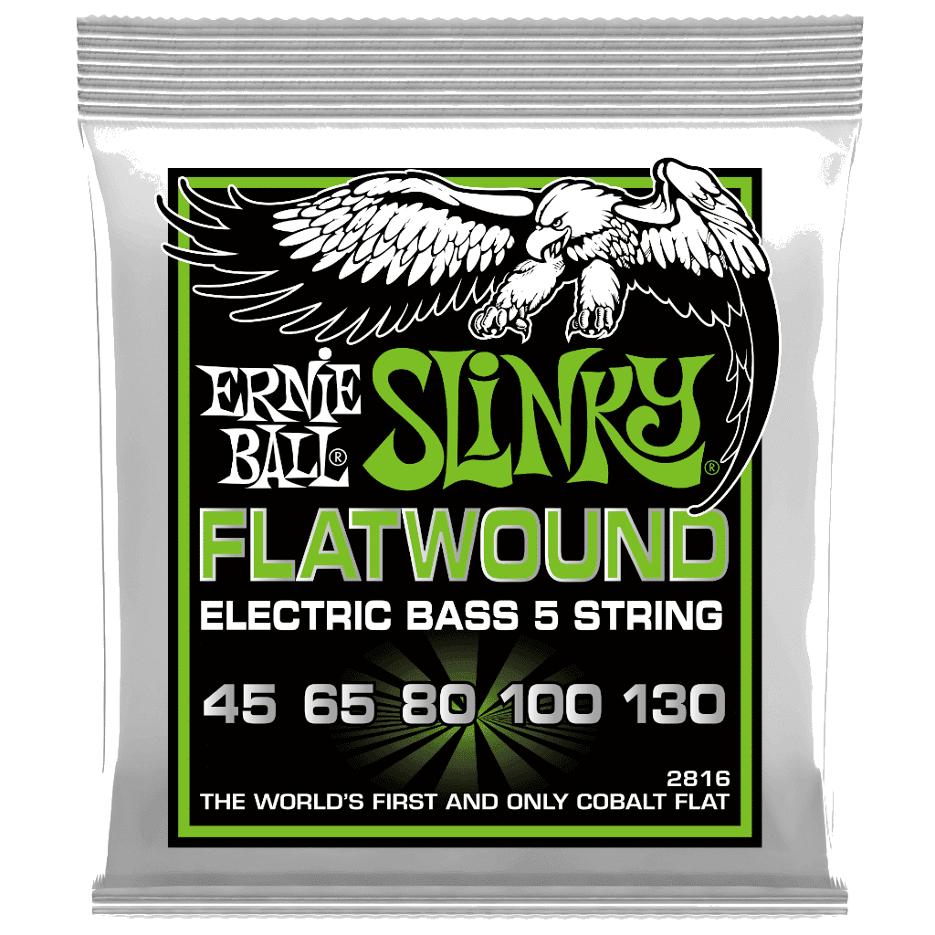Ernie Ball 2816 Regular Slinky Flatwound Electric Bass Guitar Strings – .045-.130 5-string