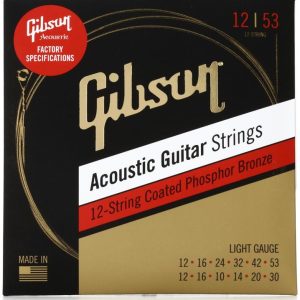 Gibson Coated Phosphor Bronze Acoustic Guitar Strings - .012- .053 Light 12-string